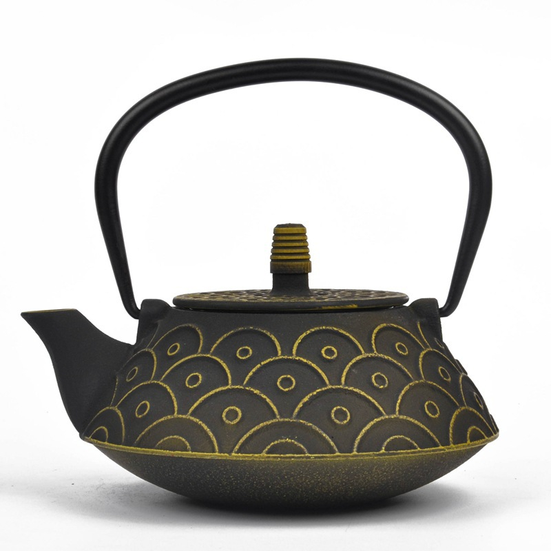 Cast Iron Teapot Wave Pattern Tea Kettle