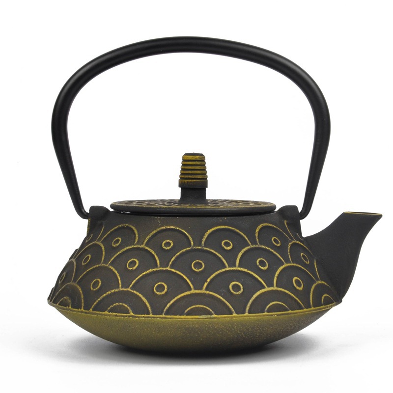 Cast Iron Teapot Wave Pattern Tea Kettle