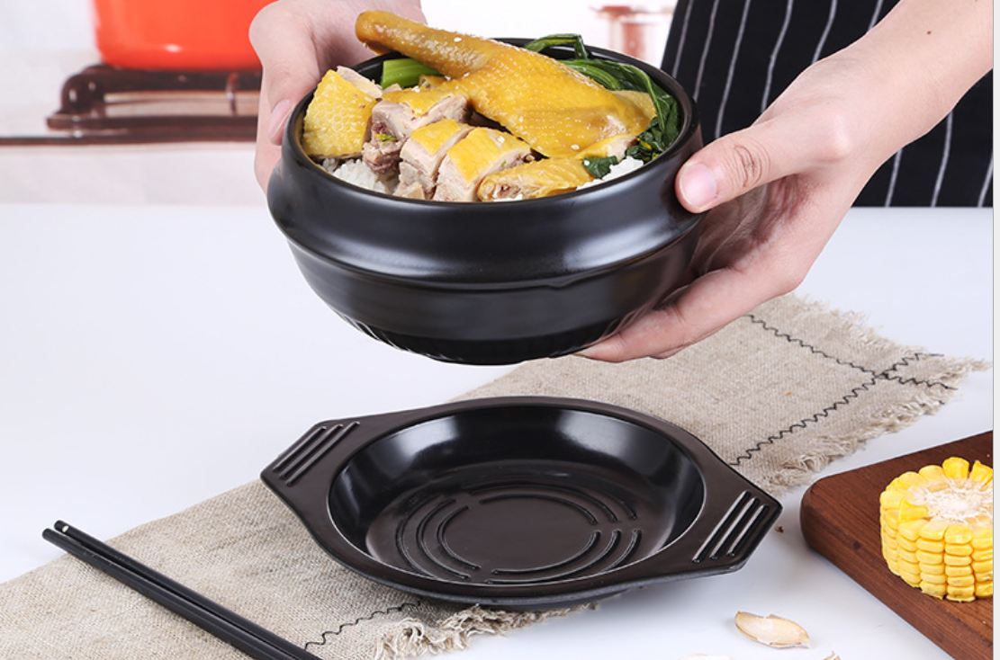 Black Stone Bowl for Bibimbap with Trivet Korean Dolsot Bowl Pot