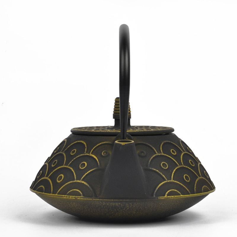 Cast Iron Teapot Wave Pattern Tea Kettle