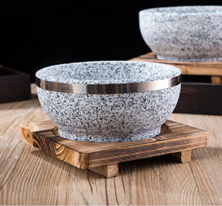 Bibimbap stone bowl with metal ring