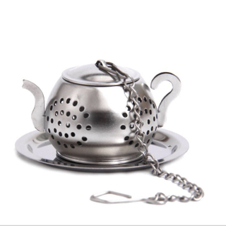 Stainless Steel Teapot Shape Tea Filter Strainer with Long Chain