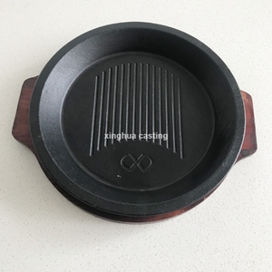 24cm Round Cast Iron Sizzling Plate Steak Pan with Wooden Base Fajita Set