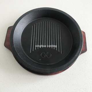 24cm Round Cast Iron Sizzling Plate Steak Pan with Wooden Base Fajita Set