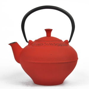 Vintage Cast Iron Teapot Red Color 1000ml Peach Shape Tea Pot