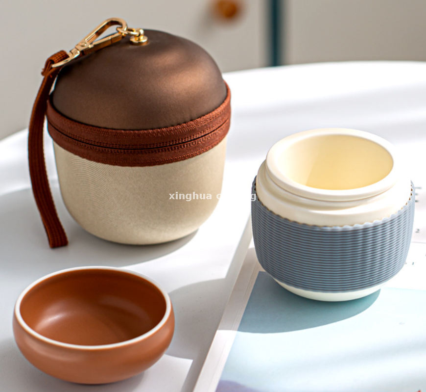 Travel Ceramic Tea Set Cute Pine Cone Portable Kungfu Tea Set for Travel Office Home