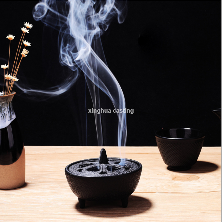 Black Cast Iron Lotus Shaped Diffuser Cone Frame Incense Burner Holder Bowl