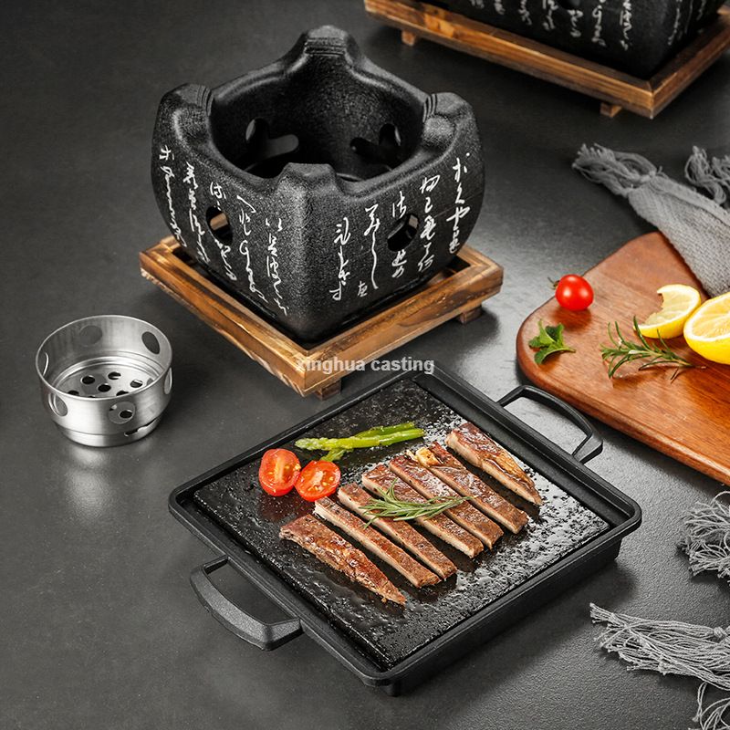 Lava Hot Cooking Stone with Stove Set Japanese Steak Hot Stones Indoor Grill Sizzling Hot Steak Stone Cooking Rock Set