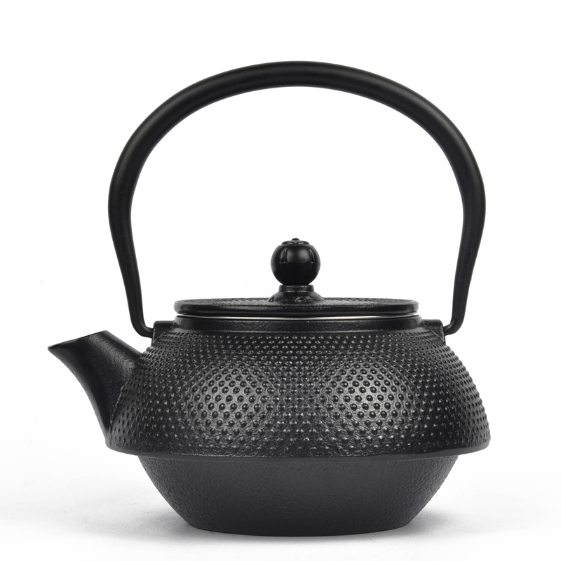 Enamel Coated Cast Iron Tea Kettle Teapot in Black 1000ml