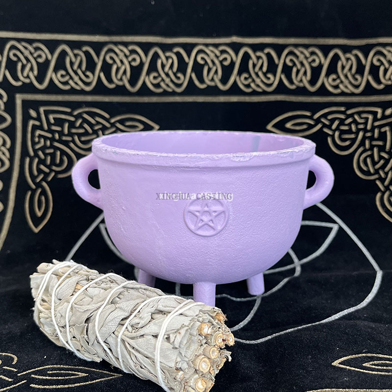 Purple Cast Iron Cauldron Smudge Pot Pentacle Cauldron