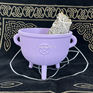 Purple Cast Iron Cauldron Smudge Pot Pentacle Cauldron