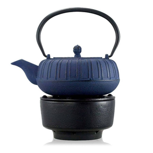 Blue Japanese Tea Pot Water Kettle with Warmer Stand 